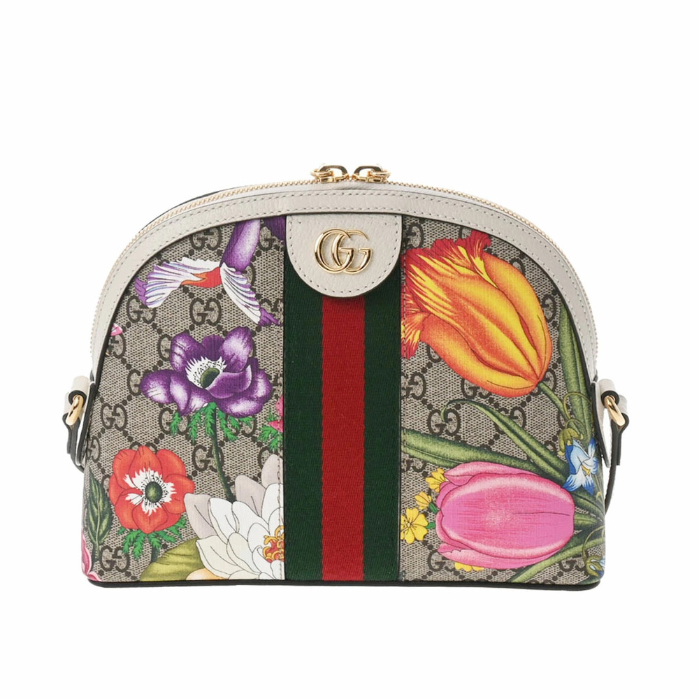 GUCCI GG Flora Flower Beige White Supreme Canvas Shoulder Bag
